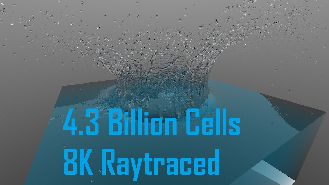 FluidX3D 8K raytraced raindrop splash free surface simulation